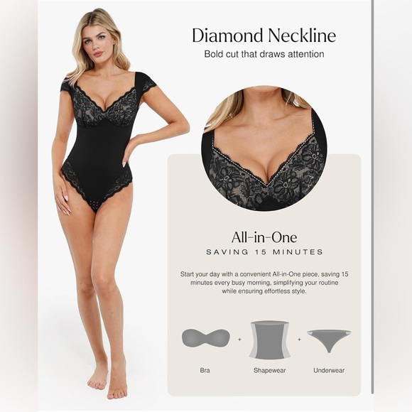 Popilush Women’s Tummy Control Shapewear Bodysuit V Neck 3XL - Picture 2 of 8